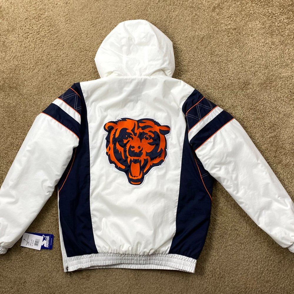 Bears Jacket Chicago STARTER NFL Half Zip Hooded Jacket  WHITE 3X 5X - Picture 3 of 9